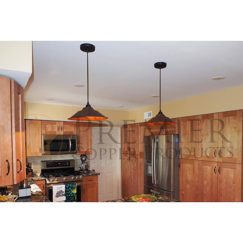 Hammered Copper 13-in Large Pendant Light in in Oil Rubbed Bronze (L400DB)