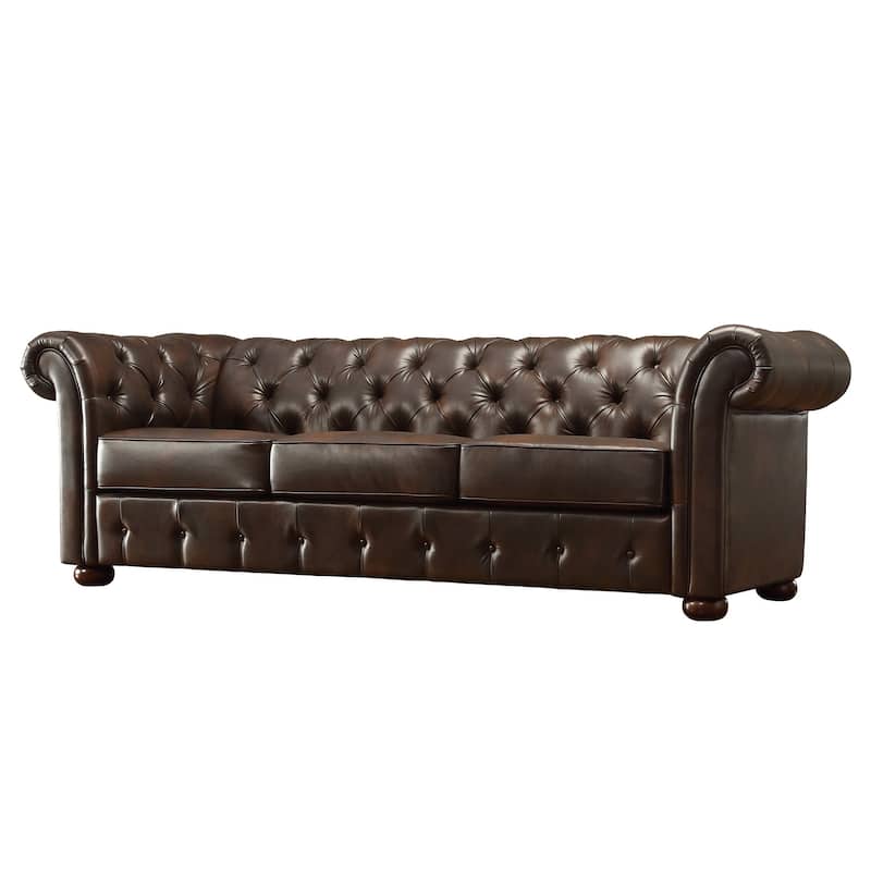 Knightsbridge Tufted Chesterfield Sofa by iNSPIRE Q Artisan - Brown Bonded Leather