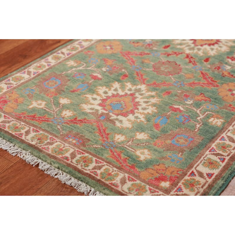 Green Floral Kazak Oriental Accent Foyer Rug Hand-Knotted Wool Carpet - 2'0"x 3'0"