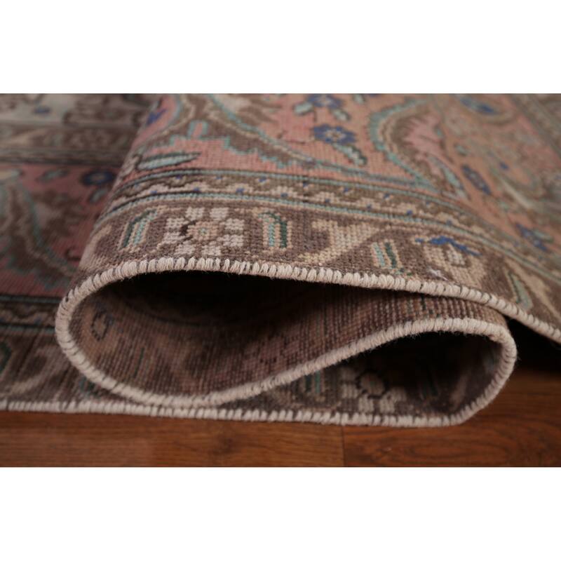 Pink Tabriz Persian Vintage Area Rug Hand-Knotted Wool Carpet - 9'7" x 12'4"