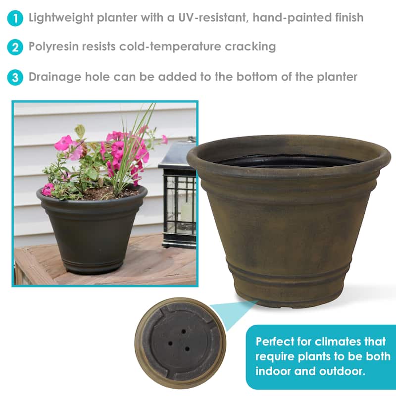 Sunnydaze Franklin Unbreakable Polyresin Flower Pot Planter - Sable -20"- Single