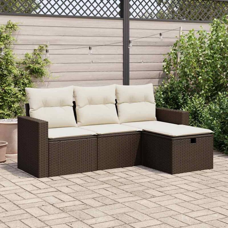 vidaXL Garden Sofa Set Brown PE rattan Large Adjustable Feet - 21.7 x 21.7 x 14.6