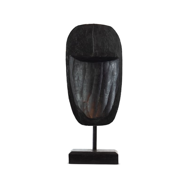 16" Wooden Hand Carved African Oval Face Mask in Dot Painting with Stand Handmade Primitive Tribal Statue Tiki Decor Figurine