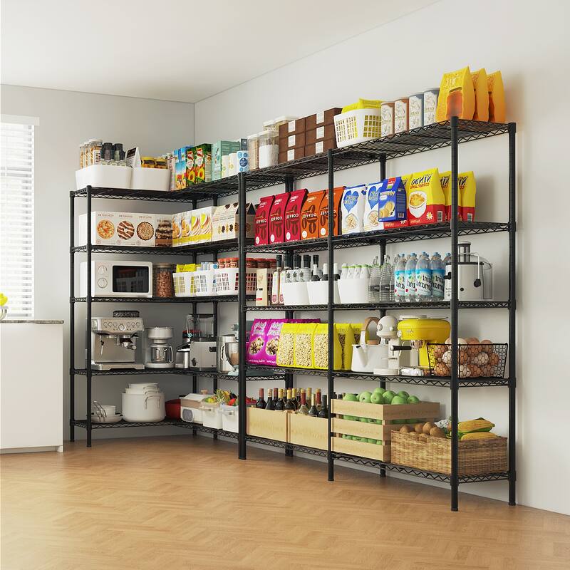 5-Tier Matte Black Iron Adjustable Shelf Storage Rack with Stable Leveling Feet for Home Kitchen or Office - 177 × 40 × 180 cm