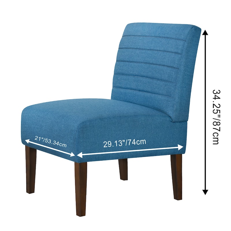 Blue Modern Armless Accent Chair - Tufted Upholstery, Wood Legs, Horizontal Back, Multi-Scene Fabric Side Chair