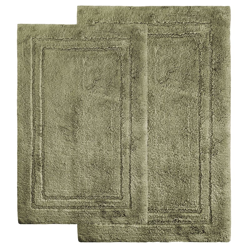 Superior Cotton Solid Non-slip Backing 2-Piece Bath Rug Set - Forest Green