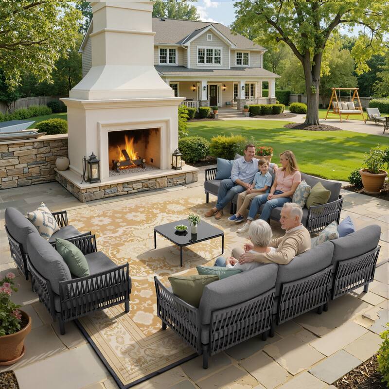 Outdoor Patio Aluminum PE Rattan Free Combination Sectional Sofa Conversation Seating Set