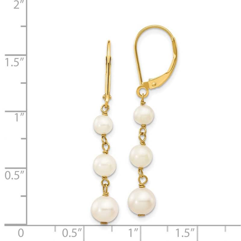 Curata 14k Yellow Gold 40x7mm Triple Freshwater Cultured Pearl Leverback Dangle Earrings