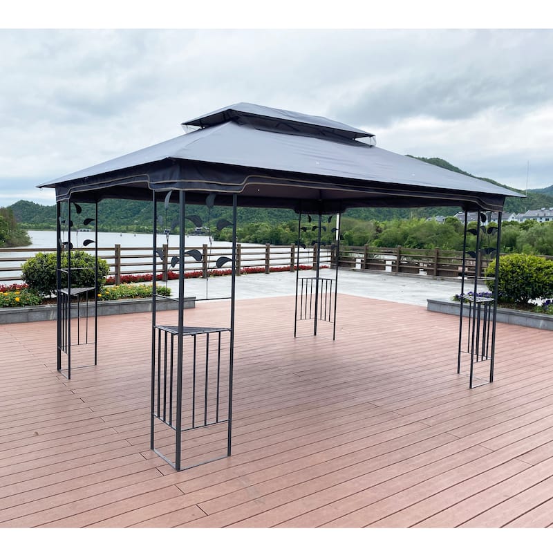 13x10 FT Patio Steel Gazebo, Canopy Tent with Ventilated Double Roof, Mosquito Netting & Privacy Screens for Garden, Backyard
