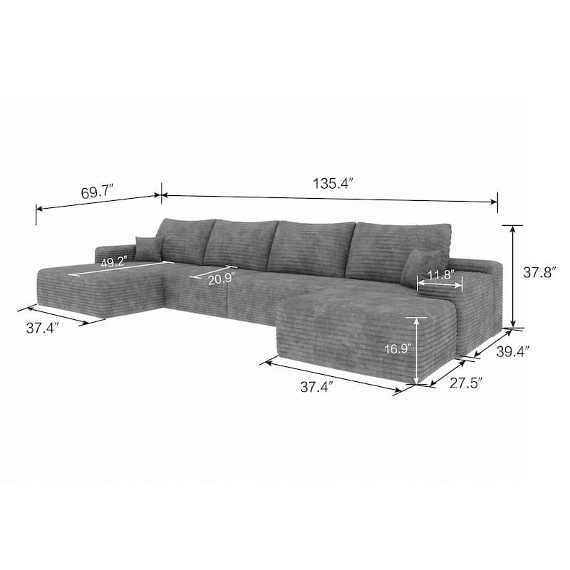 135-in Casual Gray 4 -seater Left Reclining Sectional - 8' x 10'
