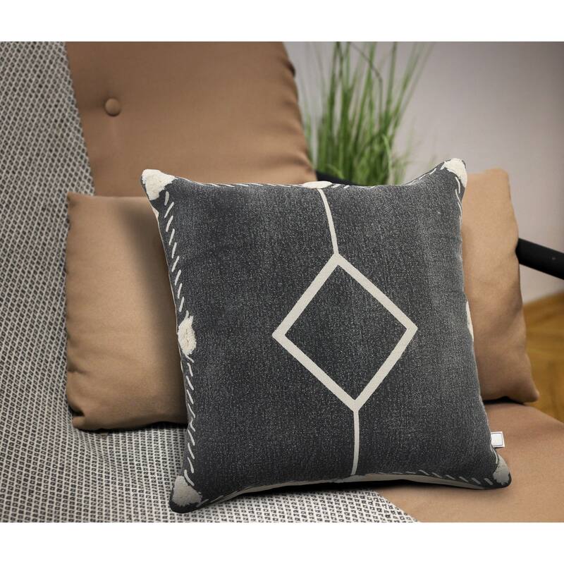 20" Black and White Bordered Square Throw Pillow