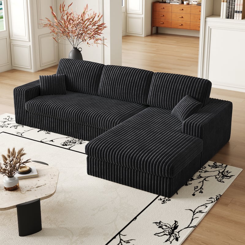 Roomfitters 114.5" Stylish Corduroy Modular Recliner Sofa, Convertible L-Shaped Couch with Neck Pillows & Throw Pillows