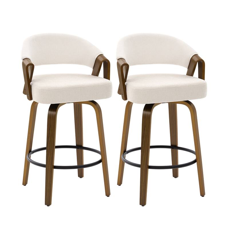Mid-Century Upholstered Swivel Bar Stool/ Counter Stools with Curved Back - 37.5"H x 20.9"W x 19.9"D