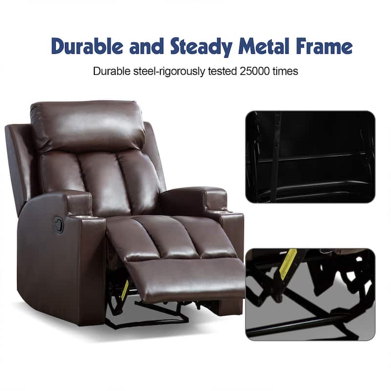 Massage and Heating Manual Recliner Chair with 2 Cup Holders Breathable Fabric