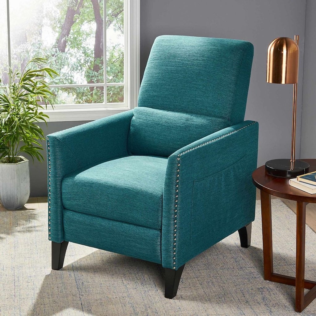 Contemporary Recliner Chair with Push Back Mechanism in Fabric by Christopher Knight Home