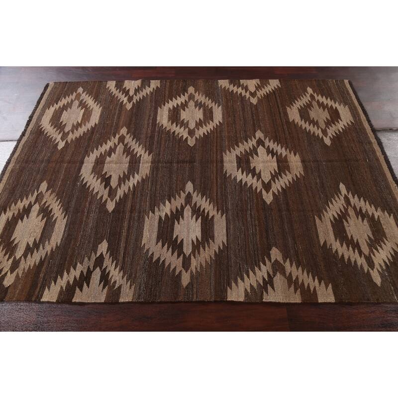 Natural Dye Geometric Tribal Oriental Kilim Area Rug Wool Hand-woven - 4'11" x 6'9"