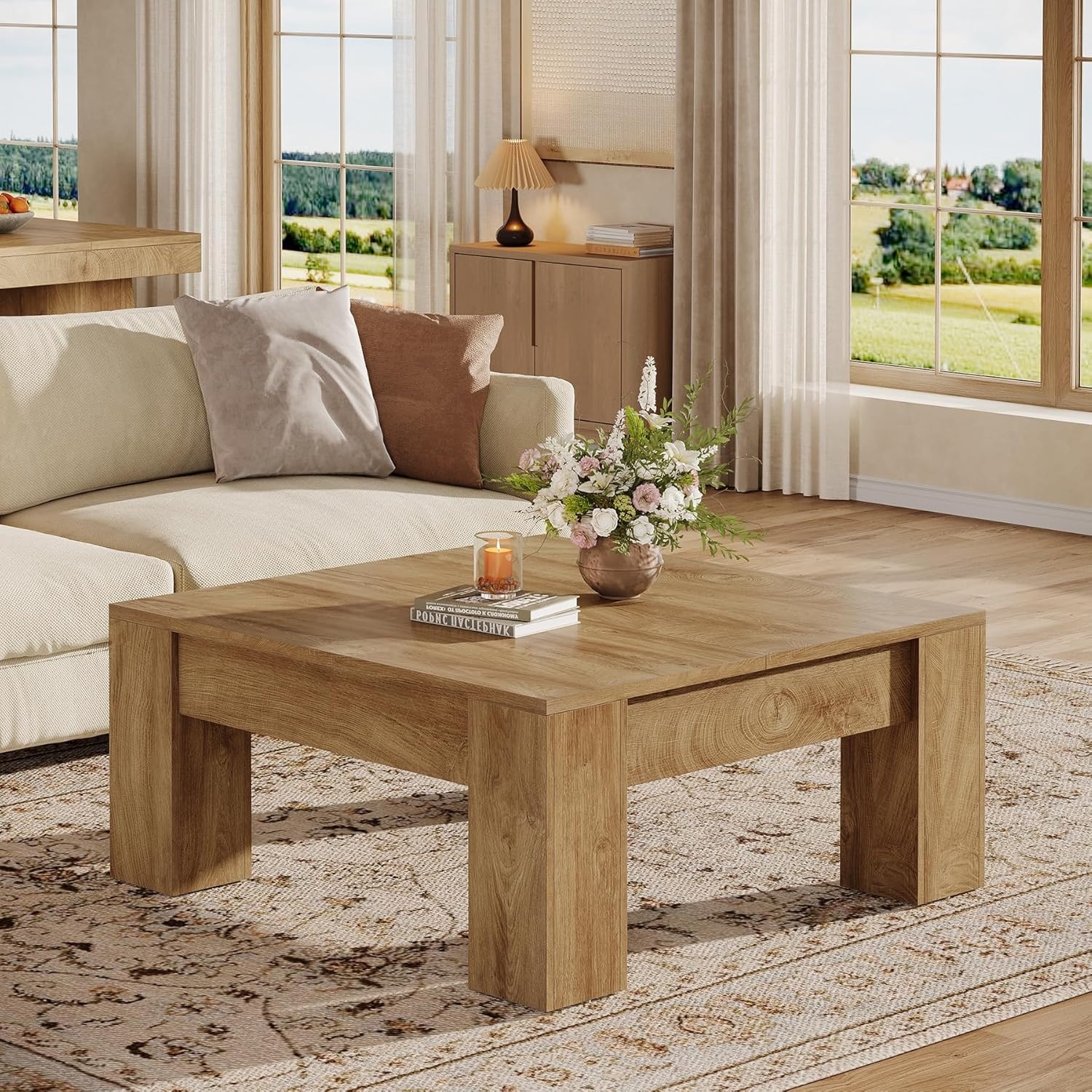 Square Coffee Table, 39-Inch Coffee Table with Sturdy Legs