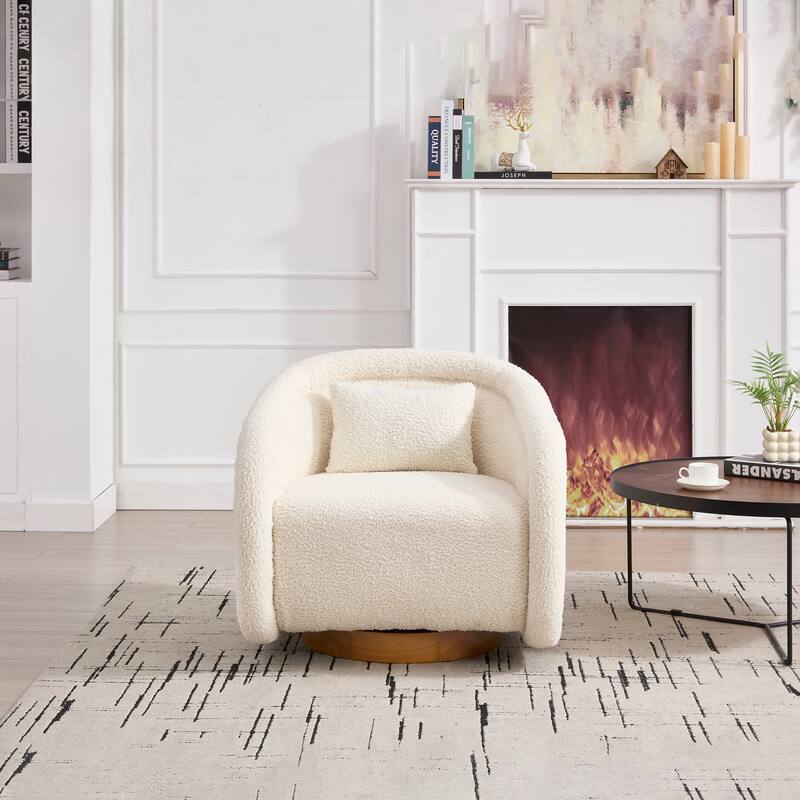 Swivel Accent Chair, 360-degree Swivel Barrel Chair with Teddy Upholstery, Comfy Pumpkin-Shaped Swivel Chair