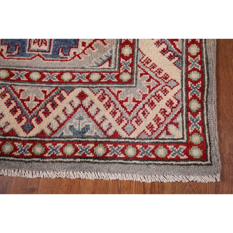 All-Over Gray Kazak Oriental Runner Rug Hand-Knotted Wool Carpet - 2'8" x 20'0"