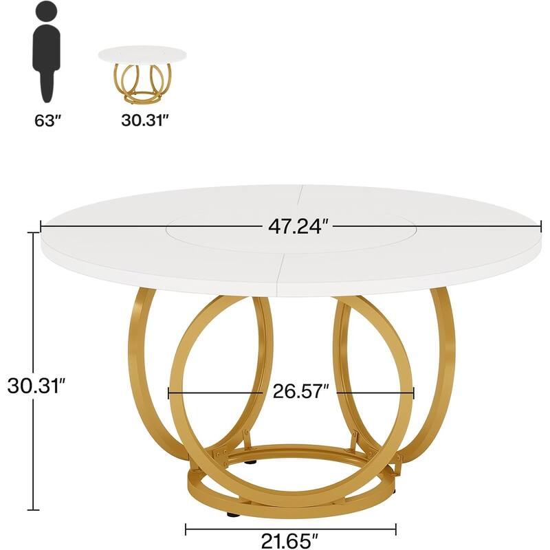 Round Dining Table for 4 to 6 People White MDF Tabletop with Gold Steel Base Modern Minimalist Design