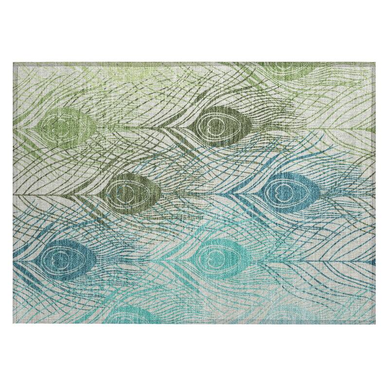 Machine Washable Indoor/ Outdoor Modern Peacock Chantille Rug
