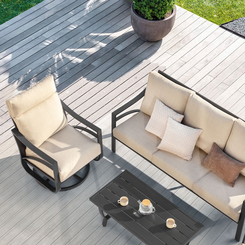 4-Piece Sofa Set with 5.2” Thick Padded Zippered Cushions, Powder-Coated Aluminum Frame, High-Back Design