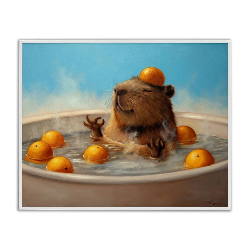 Stupell Capybara in Orange Bath Framed Giclee Art Design By Lucia Heffernan - 20 x 16 - White