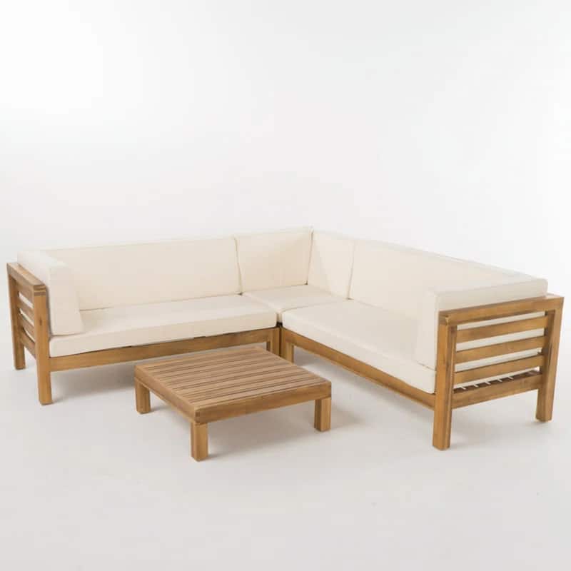 Outdoor WOODEN SECTIONAL SET WITH CUSHIONS, BEIGE