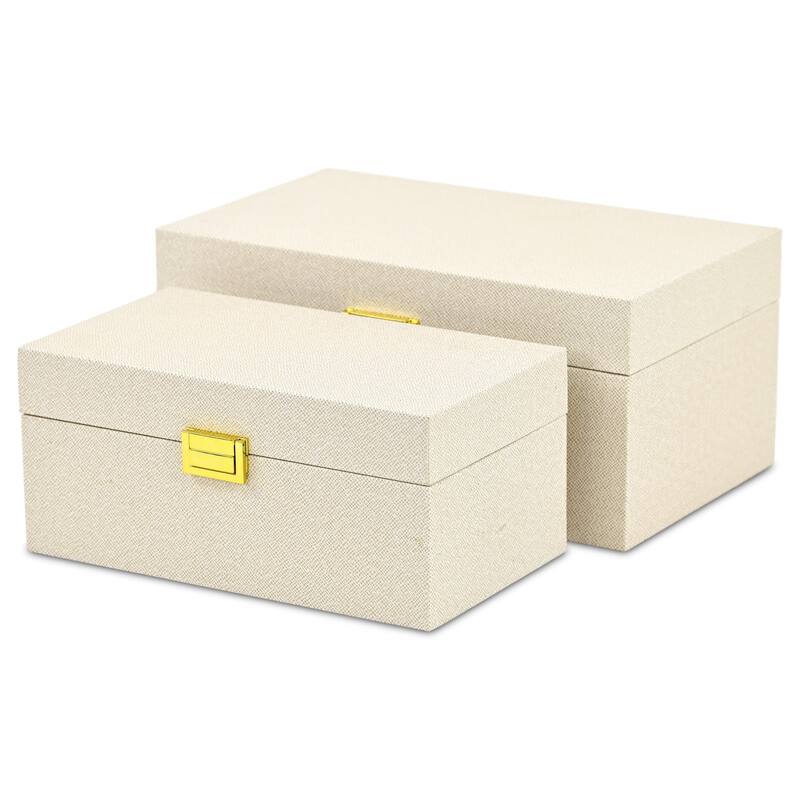 Araminta Set of 2 Rectangular Decorative Storage Boxes - Cream - N/A