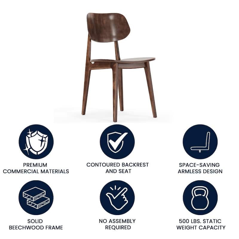 Commercial Solid Wood Dining Chair with Curved Backrest - 17.25"W x 20.75"D x 33.25"H