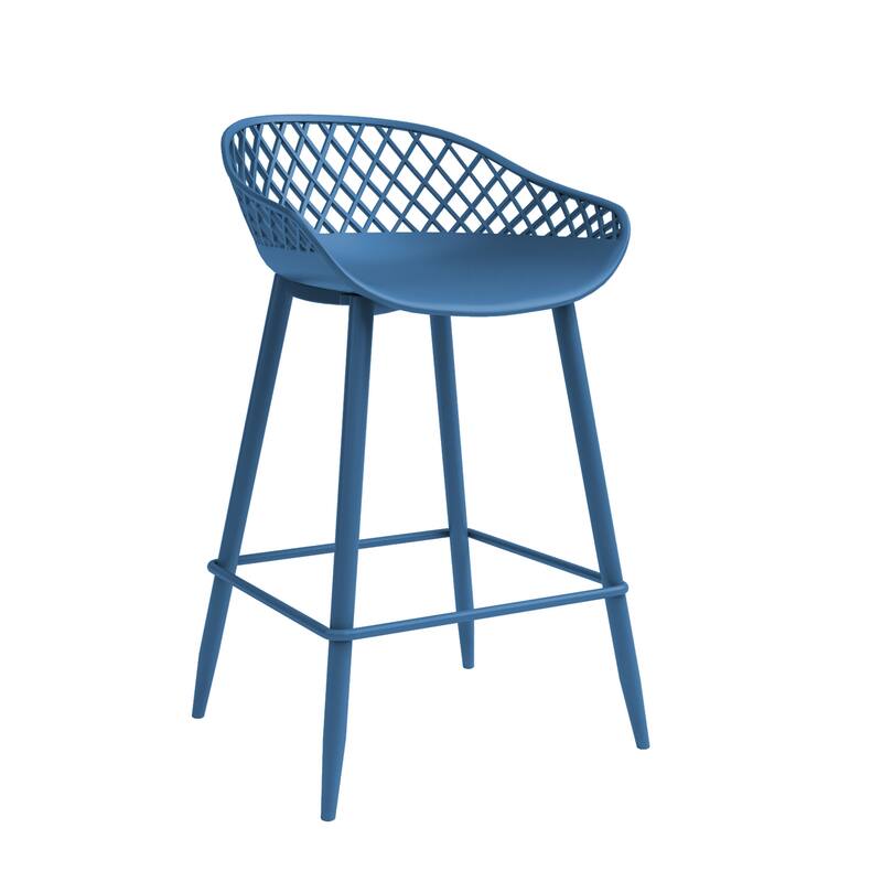 Kurv™ Mid-Century Modern Counter Stool with Steel Legs for Indoors or Outdoors - Set of 2