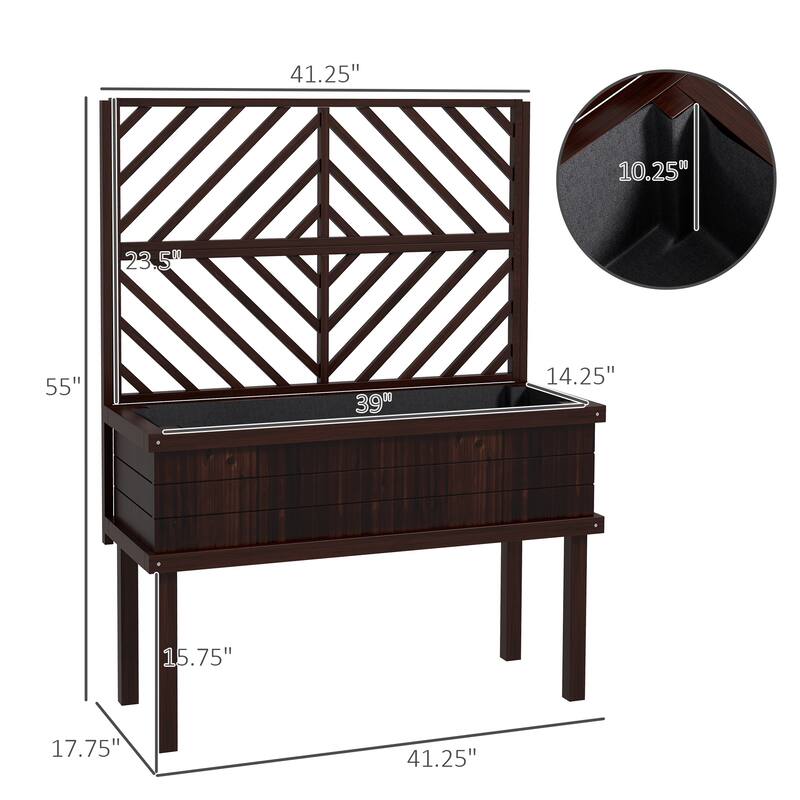 Raised Garden Bed Planter Box with Trellis, Carbonized Fir Wood - Brown+Black