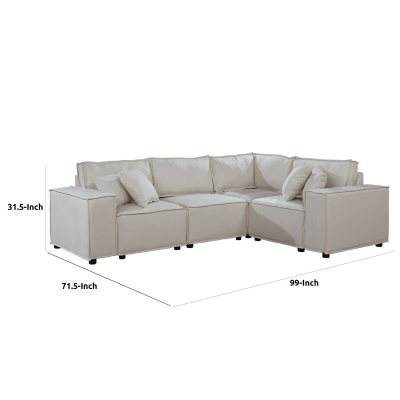 Melro Modular Sectional Sofa w Ottoman, 5 Pillow, Beige Linen 99 Inch
