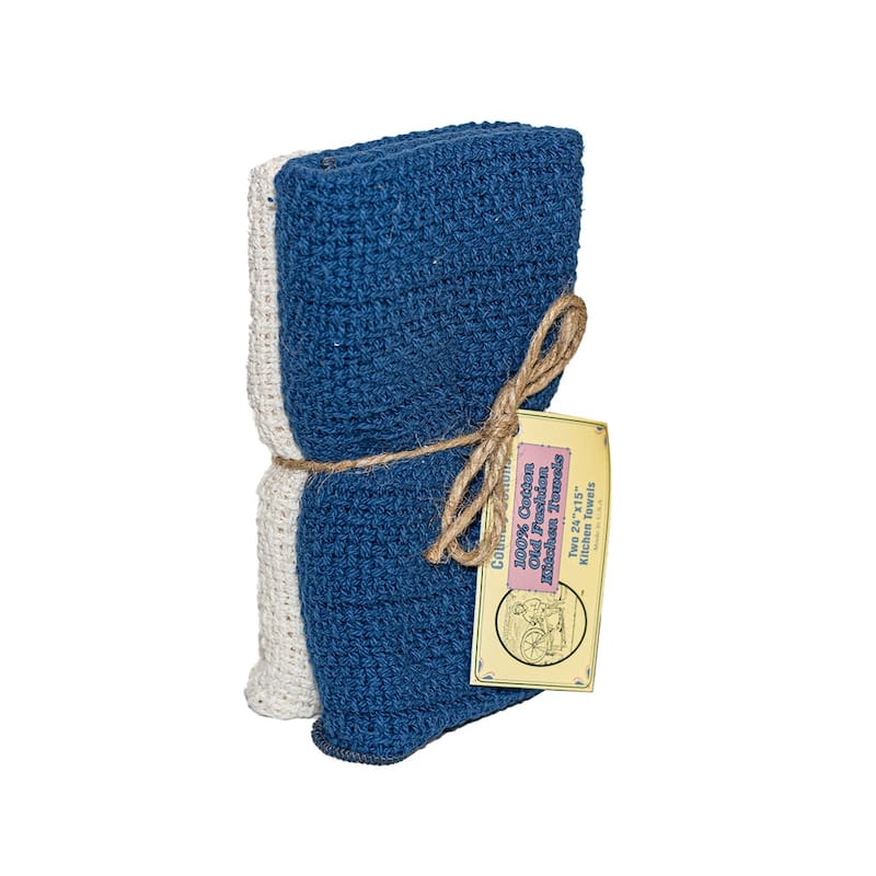 Country Cottons, Old Fashion 100% Cotton Made in The USA Highly Absorbent Kitchen Towels - Set of 2-24"x15" Various Colors - True Blue