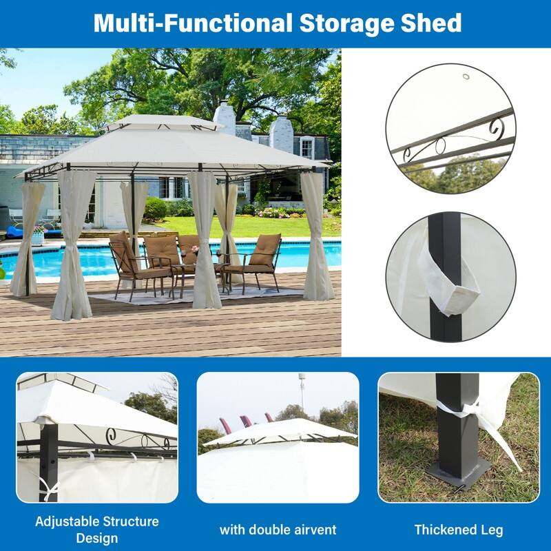 13x10 Ft Outdoor Patio Gazebo Canopy Tent With Ventilated Double Roof And SideWall(Detachable Curtain Included On All Sides)