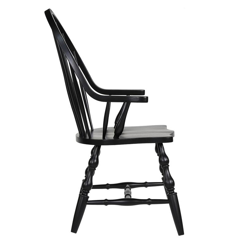 Retro Spindleback Dining Chair - Cozy Armchair, Fully Assembled - Antique Black Finish - HomeStock
