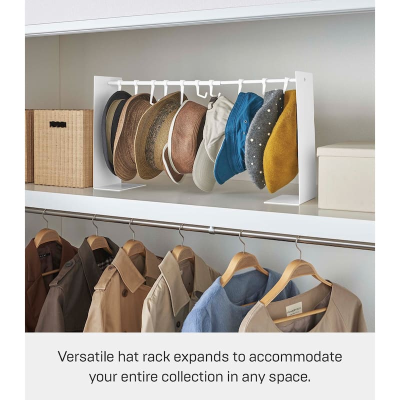 Yamazaki Home Hat Hanging Organizer, Steel, Holds 5.5 lbs, Adjustable - L 5.91 x W 27.56 x H 14.57 inches
