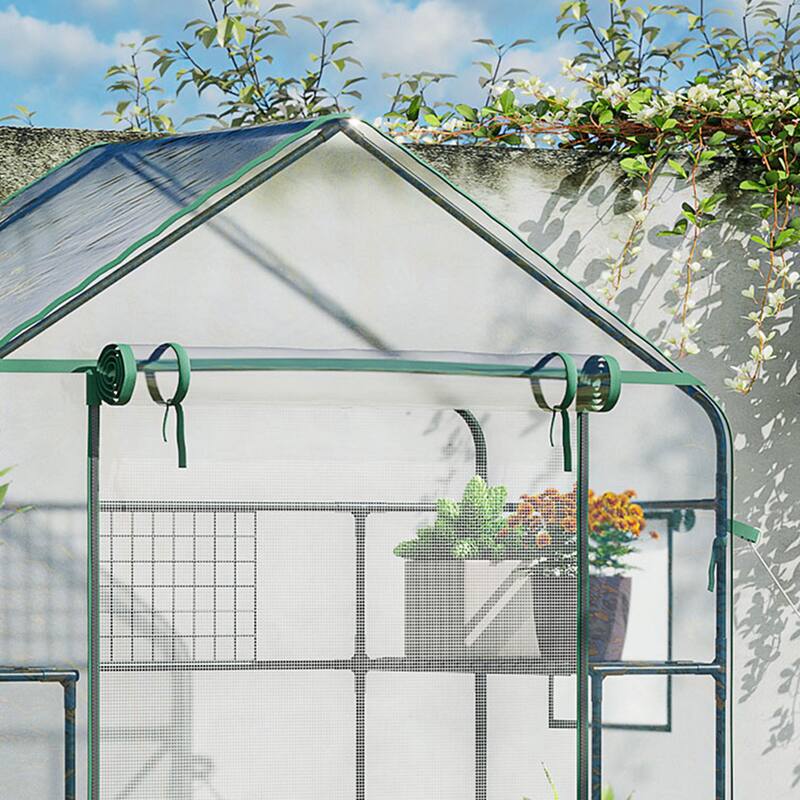Outsunny Outdoor Walk-in Mini Greenhouse with Mesh Door & Windows, Small Portable Garden Hot House