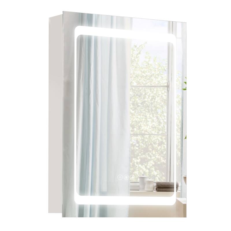 kleankin Dimmable LED Lighted Medicine Cabinet with Mirror, Wall-mounted Bathroom Cabinet w/ 3-tier Storage Shelves Smart Touch