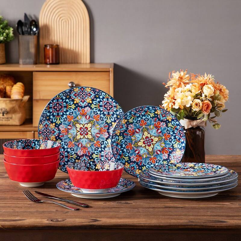 vancasso SIMI 12-Piece Hand Painted Porcelain Dinnerware Set Service for 4