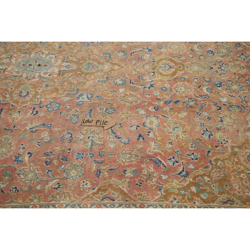 Hand Knotted Oriental 100% Wool Carpet Traditional Floral Pink Mashad Area Rug - 12' 9'' X 9' 4''