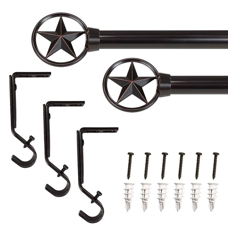 Lumi 3/4" Single Curtain Rod Set Oil-Rubbed Bronze- Star finials - 66"-120"