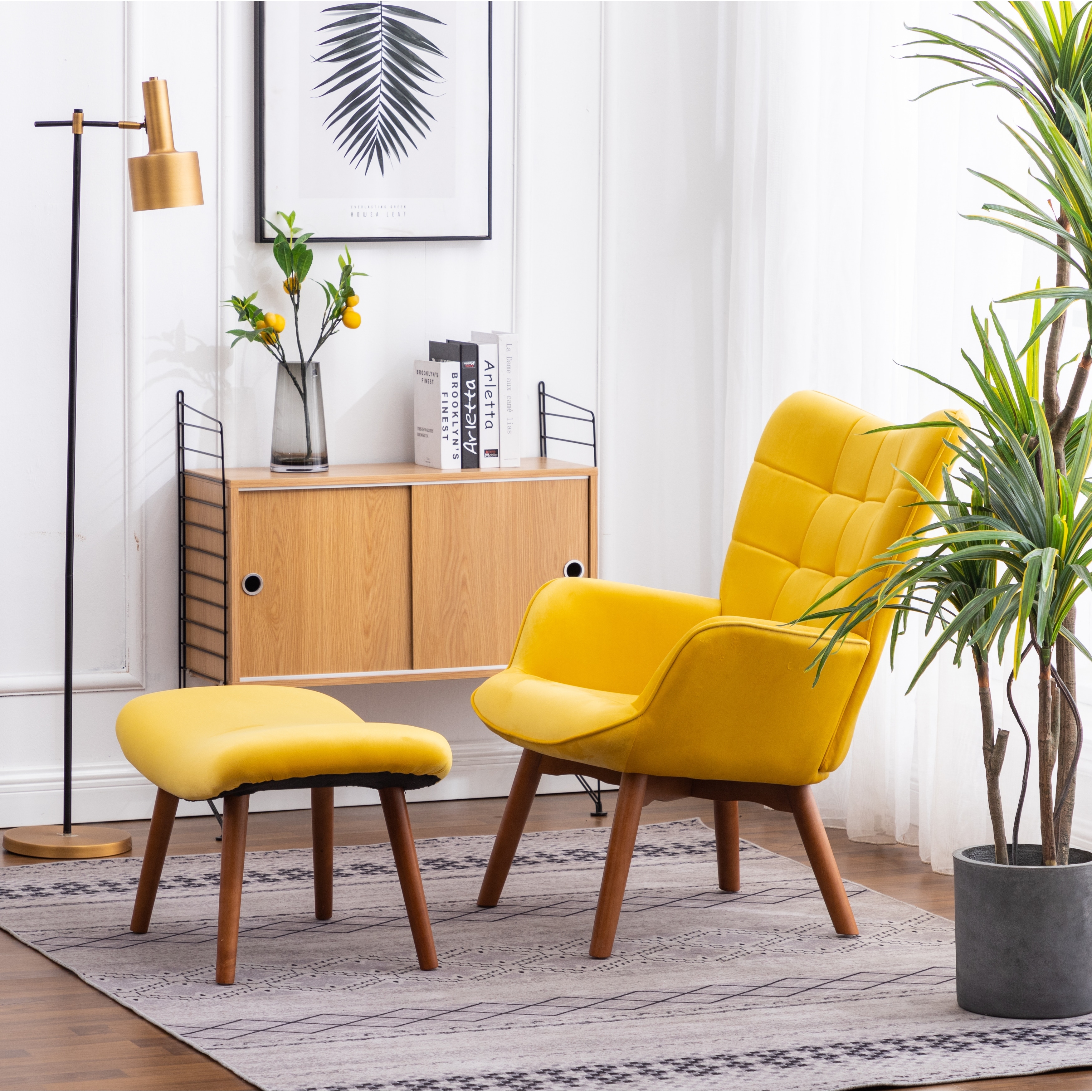 Carson Carrington Aasen Silky Velvet Tufted Accent Chair with Ottoman