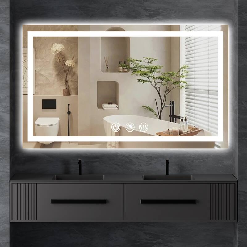 FTL Large LED Bathroom Vanity Mirror Wall Mounted Dimmable Anti-fog,Frameless,3-Color - 32×24in