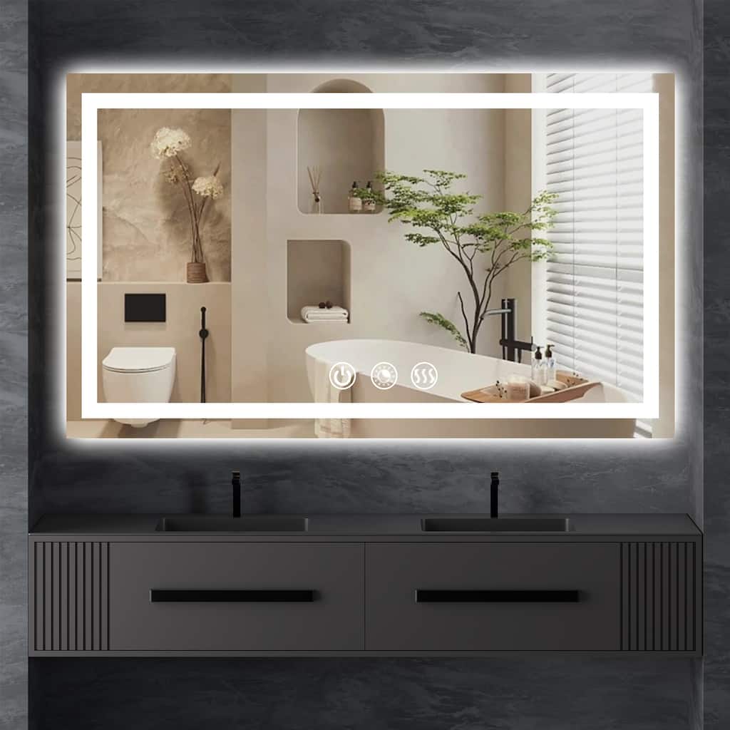 LED Square Lighted Bathroom Vanity Mirror 3-Colour Temperature Frontlit, Backlit Dimmable, Anti-Fog