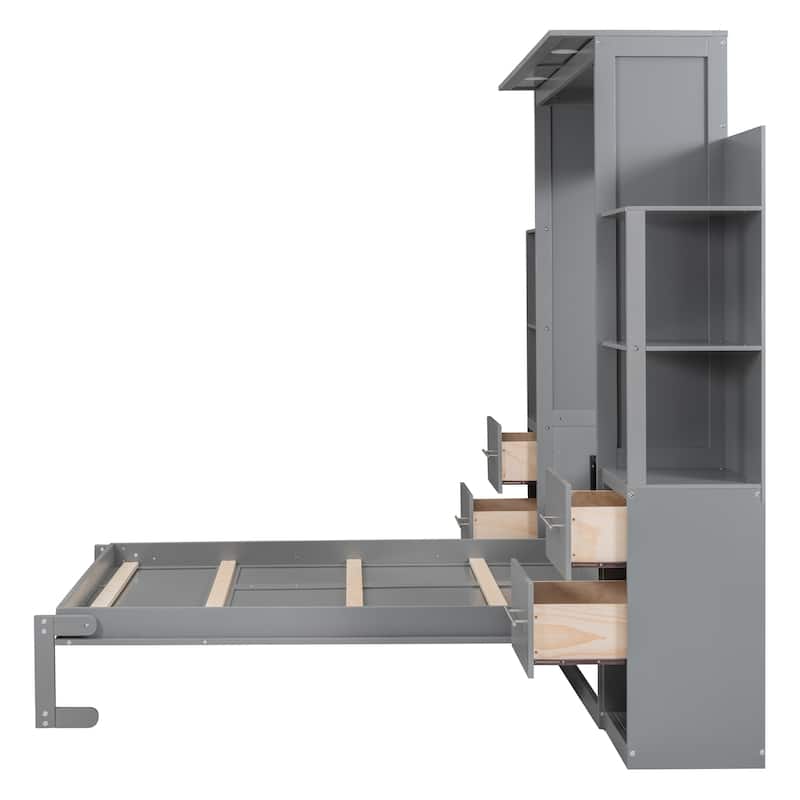 Full Murphy Bed with Shelves, Drawers, LED Lights