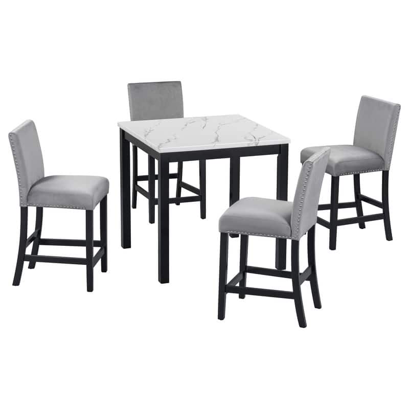 Modern 5-Piece Dining Room Set For 4,Faux Marble Dining Table and 4 ...