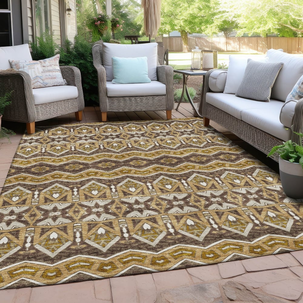 Machine Washable Indoor/ Outdoor Chantille Mosaic Global Rug