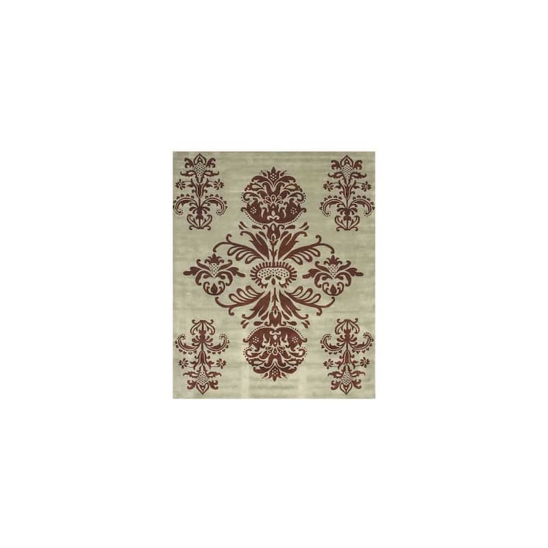 Green Hand-Tufted Wool/Viscose Contemporary Ladan Rug, 8'9 x 11'9 - Plush wool rug with vibrant pattern accents. - N/A