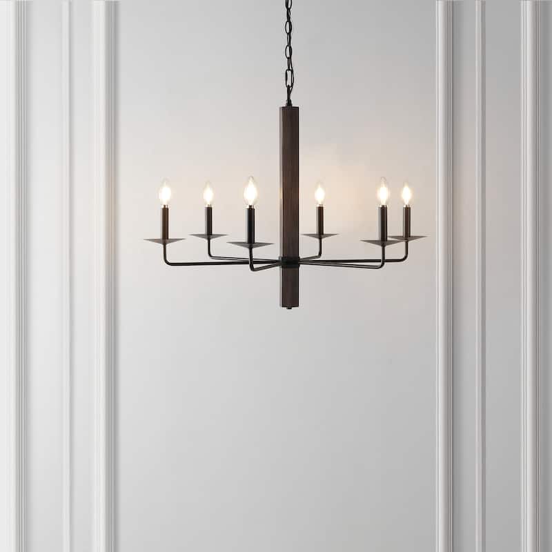 SAFAVIEH Lighting Chandrima 32" Modern & Contemporary Chandelier (6-Bulb) - 32" W x 32" D x 88" H - Black/Walnut